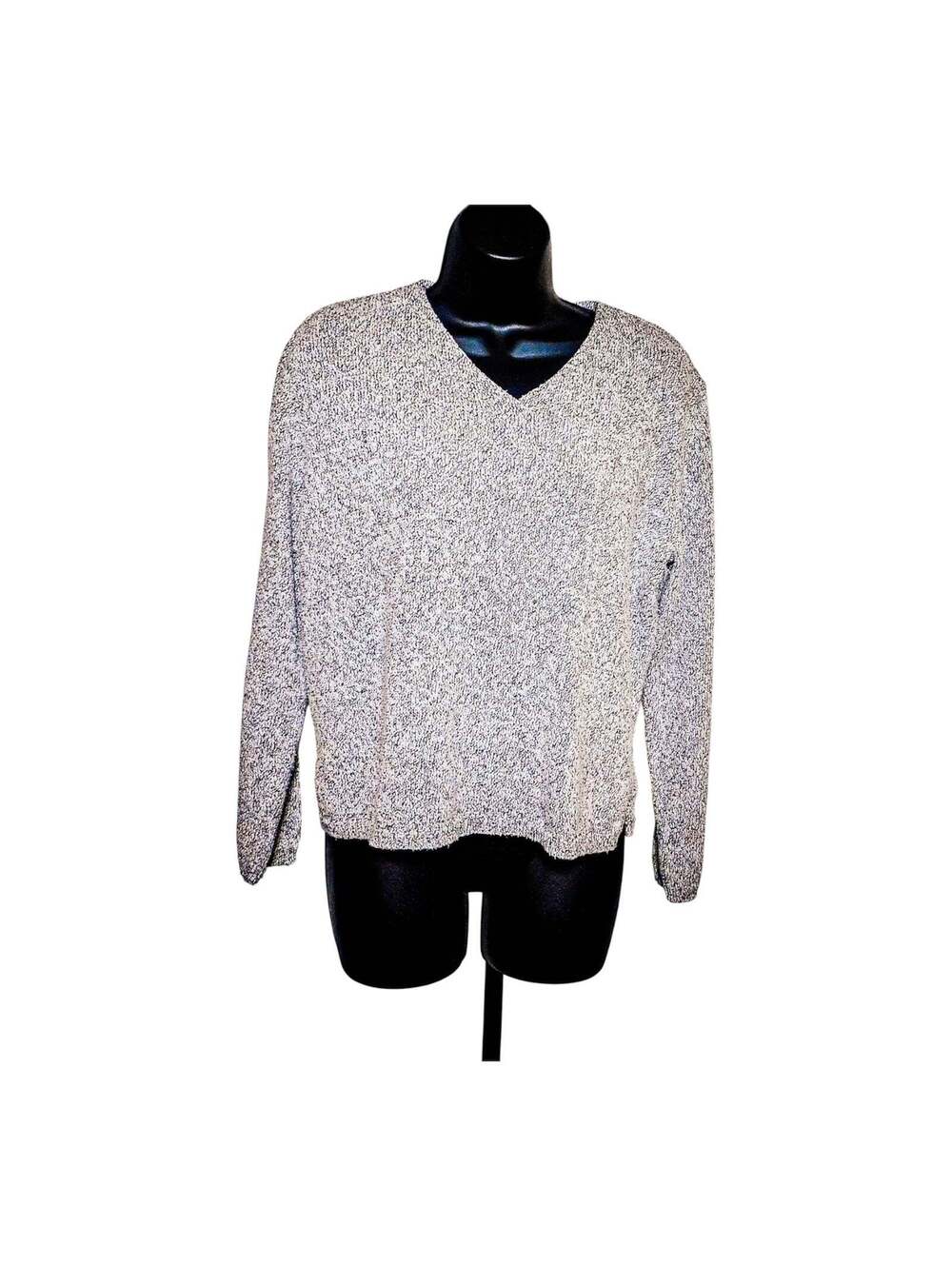 Christopher & Banks V-Neck Sweater Marled Knit Size L Gray